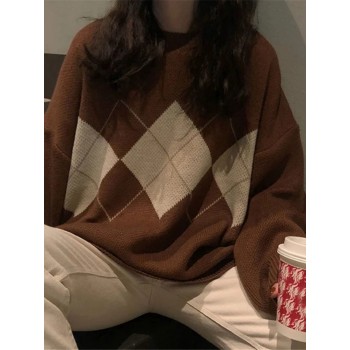 Knitted Sweater Fashion Oversized Pullovers Ladies Winter Loose Sweater Korean College Black Brown Blue